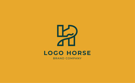 Logo horse with letter H in Bold Line concept. Minimalist, Simplicity and modern logo template vector head horse ,bold and strong company brand.のイラスト素材
