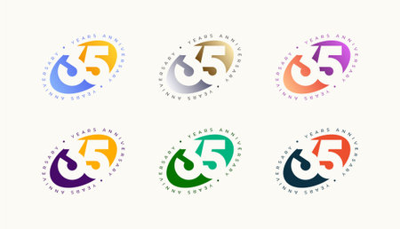 Collection Number Anniversary Colourul 35th, 35th Happy Anniversary with Oval, Sphere or Ellipse shape and any colour.のイラスト素材