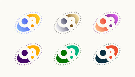 Collection Number Anniversary Colourul 8th, 8th Happy Anniversary with Oval, Sphere or Ellipse shape...