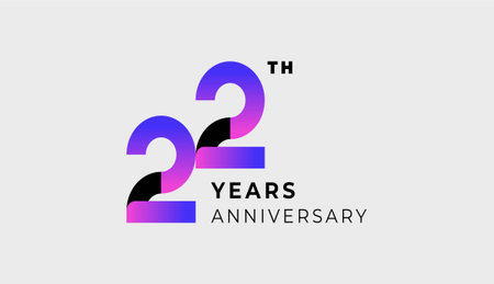 Futuristic Year Anniversary Gradient Purple Colour 22th, 22th Happy Anniversary with Simplicity, Geometric and Modern.のイラスト素材