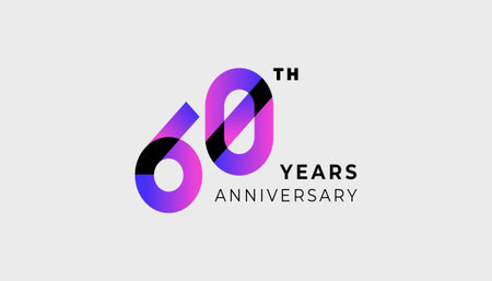 Futuristic Year Anniversary Gradient Purple Colour 60th, 60th Happy Anniversary with Simplicity, Geometric and Modern.のイラスト素材