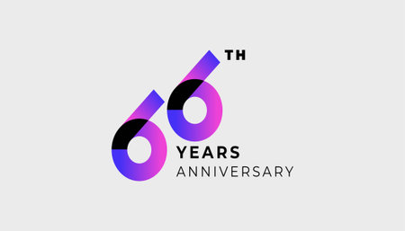 Futuristic Year Anniversary Gradient Purple Colour 66th, 66th Happy Anniversary with Simplicity, Geometric and Modern.のイラスト素材