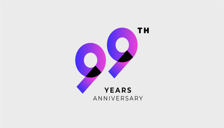 Futuristic Year Anniversary Gradient Purple Colour 99th, 99th Happy Anniversary with Simplicity, Geometric and Modern.のイラスト素材