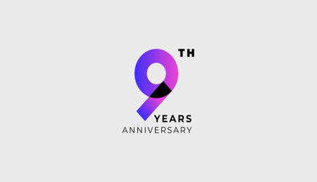 Futuristic Year Anniversary Gradient Purple Colour 9th, 9th Happy Anniversary with Simplicity,...