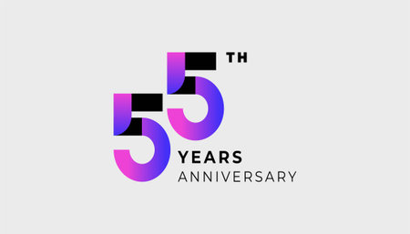 Futuristic Year Anniversary Gradient Purple Colour 55th, 55th Happy Anniversary with Simplicity, Geometric and Modern.のイラスト素材