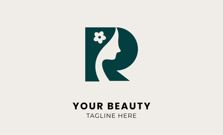 Minimal logo woman beauty with letter R. Feminine, body treatment and modern logo concept.のイラスト素材