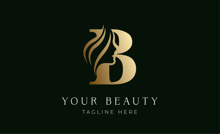 Logo Beauty Letter B and Woman Face. Beauty, Feminine and luxury with Gold Colour. Creative Template Minimalist and Modern Concept.のイラスト素材