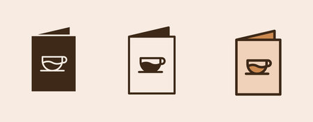 Icon Cafe Menu with glyph, semi solid and flat icon types. Coffee shop equipment, Barista, Beverages concept,のイラスト素材