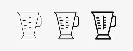 Icon Line measuring cup with thin, mid and bold stroke types. Coffee shop equipment, Barista, Beverages concept,のイラスト素材
