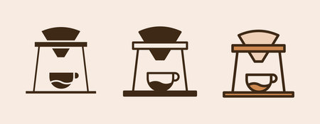 Icon Coffee V60 method with glyph, semi solid and flat icon types. Coffee shop equipment, Barista, Beverages concept,のイラスト素材
