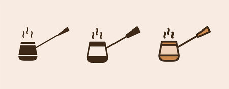Icon Turkish Coffee with glyph, semi solid and flat icon types. Coffee shop equipment, Barista, Beverages concept,のイラスト素材