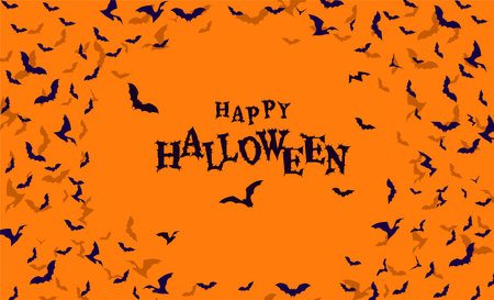 halloween abstract background creepy silhouette flying bats. Halloween illustration design.のイラスト素材