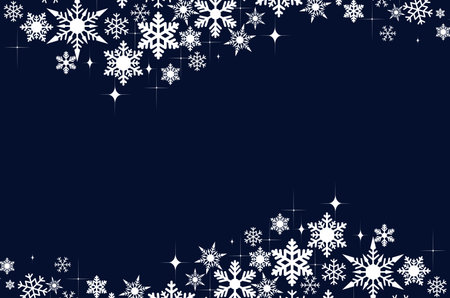 Navy blue night sky white snowflakes abstract background. Christmas backdrop with copy space.のイラスト素材