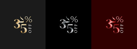 Precentage discount luxury number 35, 35 percent discount design with elegant color gold, silver and red. Promotional sale marketing design tamplate.のイラスト素材