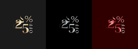 Precentage discount luxury number 25, 25 percent discount design with elegant color gold, silver and red. Promotional sale marketing design tamplate.のイラスト素材