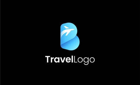 Travel Logo Airplane icon and Letter B, Travel agency illustration modern and minimalist concept.のイラスト素材