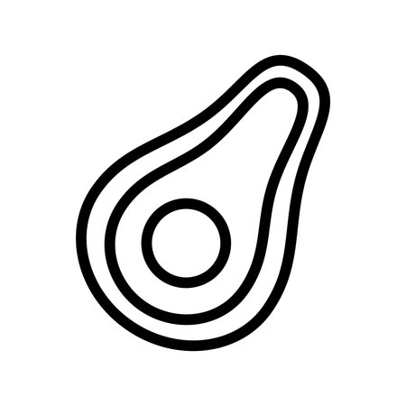 Black line icon slice of avocado fruit. Outline black icon healthy fruit and vegetable.のイラスト素材