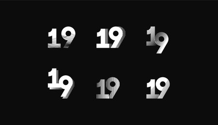 Collection of Number with Abstract Line Pattern  anniversary 19th, 19th Happy Anniversary geometric...