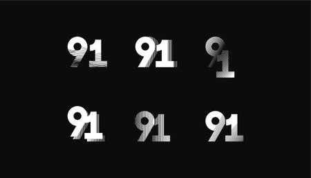 Collection of Number with Abstract Line Pattern  anniversary 91th, 91th Happy Anniversary geometric...