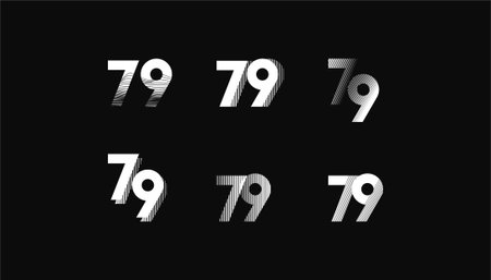 Collection of Number with Abstract Line Pattern  anniversary 79th, 79th Happy Anniversary geometric black and white, celebrating and greeting design banner.のイラスト素材