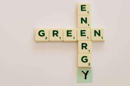 Letters are placed in vertical and horizontal position, and it reads green energyの写真素材