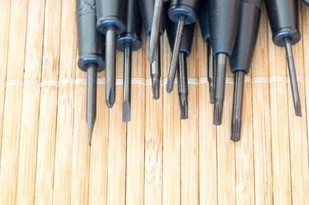 Close up view of torx, flat and Philips precious screwdrivers