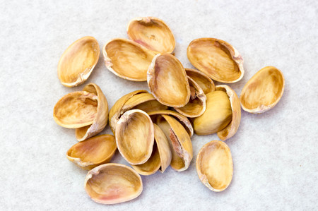 Upper view of empty pistachio shellsの写真素材