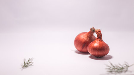 onion and garlic with Light Background And Shalo Depth.の写真素材
