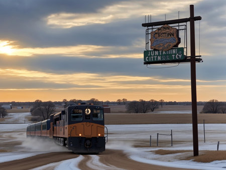 Wyoming Railway Station at sunsetの素材