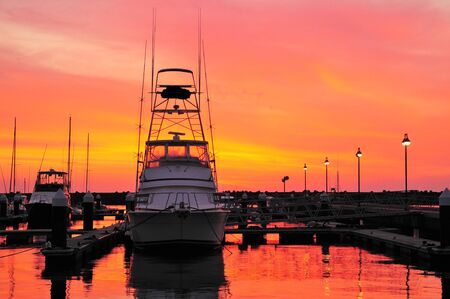 Yacht Harbor at sunsetの写真素材