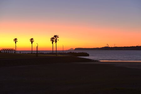The beach and Mt. Fuji at duskの写真素材