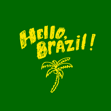 "Hello, Brazil" greeting card with a palmのイラスト素材