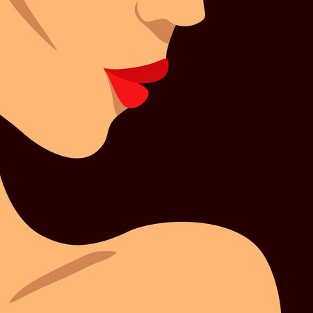 A flat vector illustration of a beautiful woman. Part of her profile with red lips and a bare shoulder.のイラスト素材