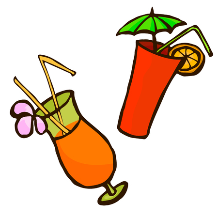 Two bright cocktails. Vector illustration isolated on whiteのイラスト素材