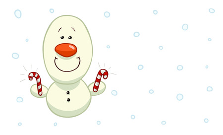 Cute snowman with candy cane in hands.のイラスト素材