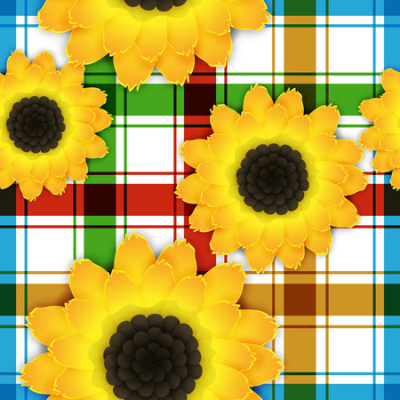 Bright colorful seamless pattern with sunflowers. Vector illustrationのイラスト素材