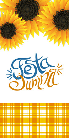 Festa junina flyer with lettering and sunflowersのイラスト素材