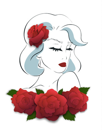 Serious romantic woman, shoulder to chin poseのイラスト素材