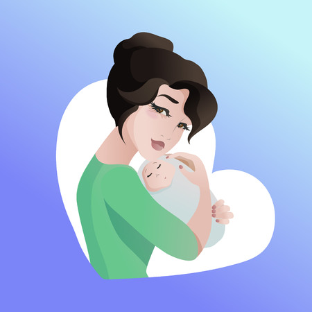 Young asian mother with baby in her hands.のイラスト素材