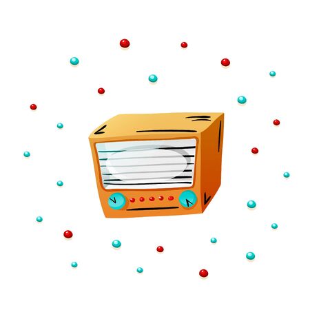 Retro portable radio in cartoon doodle styleのイラスト素材