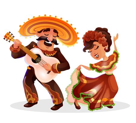 Mexican pair, man and woman in traditional clothesのイラスト素材