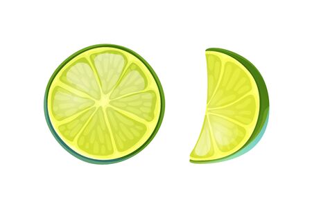 Half and quarter of lime, cartoon vector illustration. Green fruit icon. Food isolated on white backgroundのイラスト素材