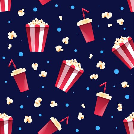 Seamless pattern with striped bucket of popcornのイラスト素材