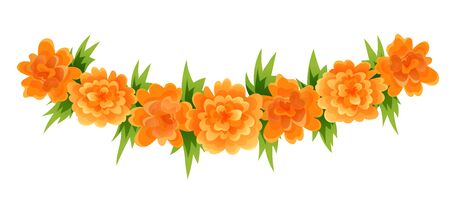 Garland of orange marigold blooms and green leavesのイラスト素材
