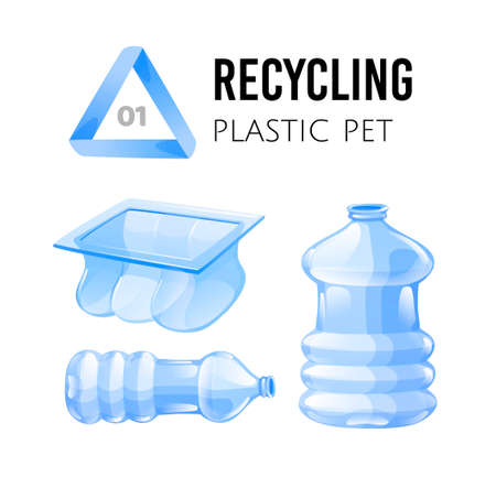 Recycling icons. PET plastic, bottles and trayのイラスト素材