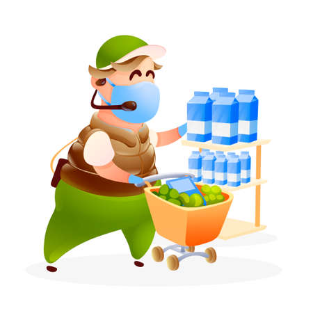 Shopper man in a company uniform picking an orderのイラスト素材