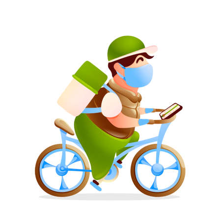 Courier rides a bicycle with a thermal bagのイラスト素材