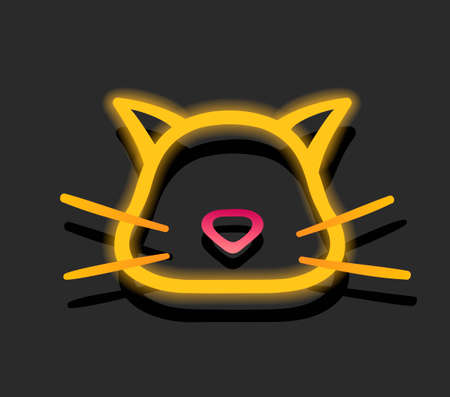 Yellow neon signboard - a cat face, neon lampのイラスト素材