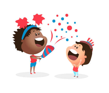 Cartoon American children plays with a crackerのイラスト素材