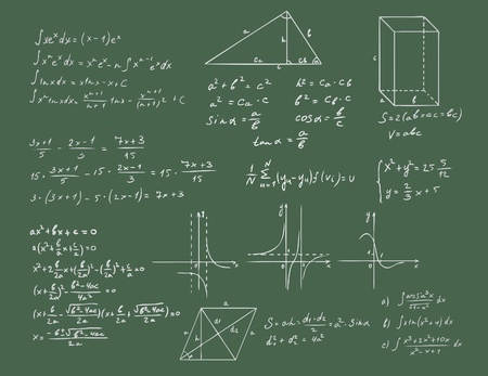 mathematics and geometry on green blackboard vector setのイラスト素材